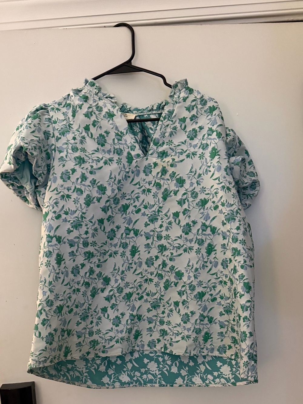 Girls' Floral Short-Sleeve Top in Mint Green